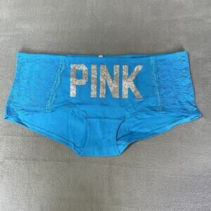 Victoria's Secret PINK 2011 Low Rise Boy Short Panty Medium Blue Glitter Graphic
